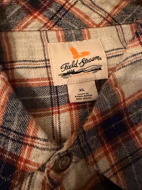 Field & Stream Plaid Button-Down Shirt in Cream, Navy & Orange